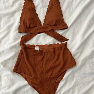 Aerie Waffle Scalloped High Waisted Bikini Set Size M